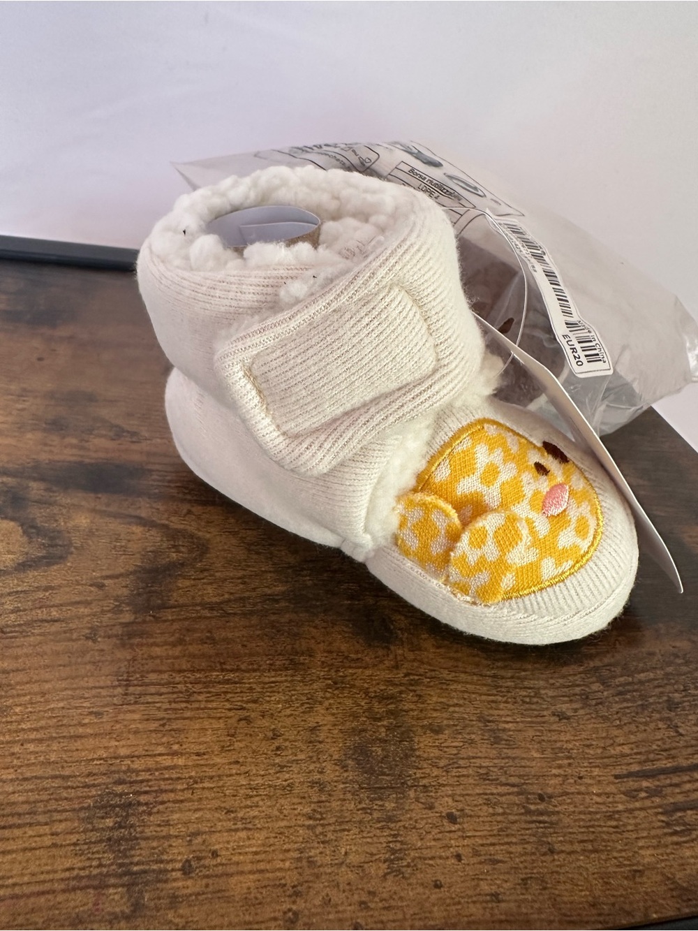 Cream Baby Booties with Yellow Leopard Appliqué